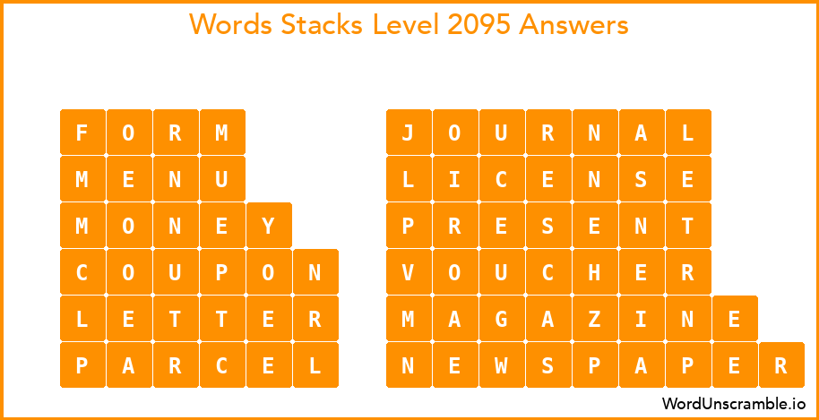 Word Stacks Level 2095 Answers