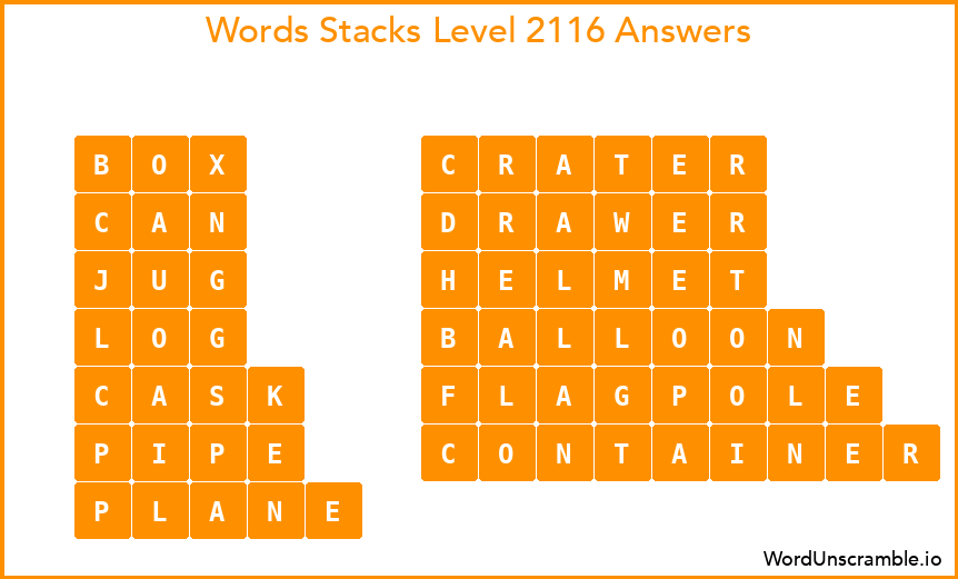 Word Stacks Level 2116 Answers