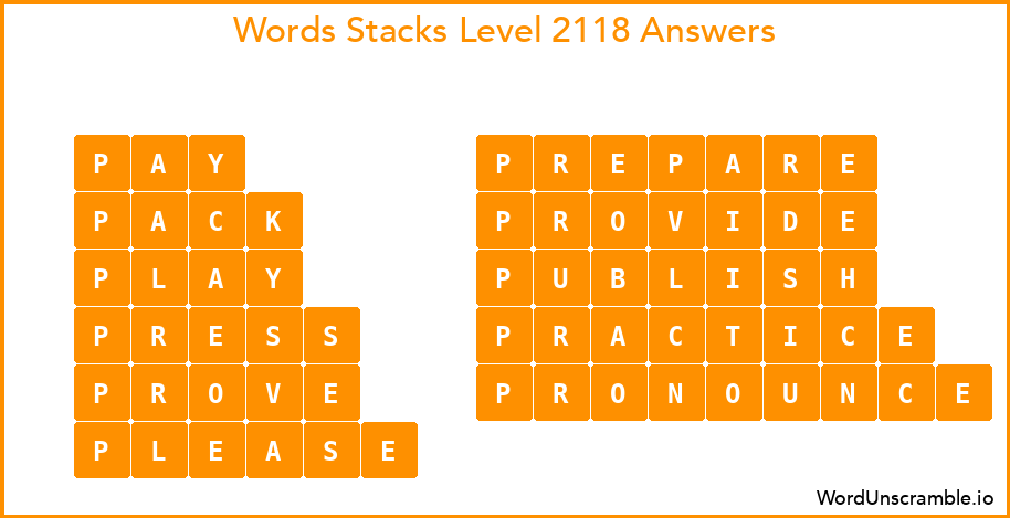 Word Stacks Level 2118 Answers