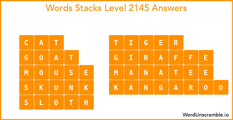 Word Stacks Level 2145 Answers