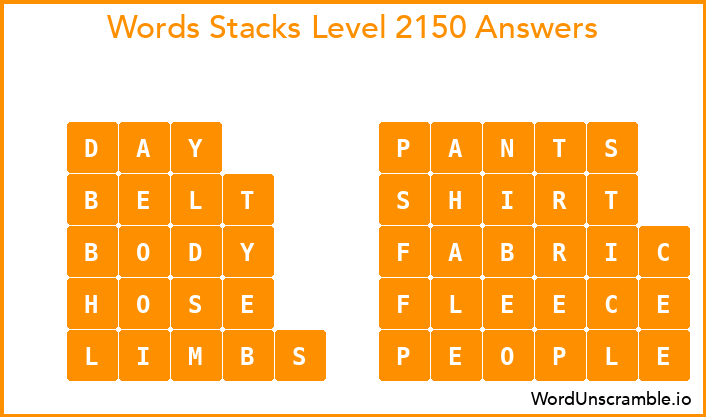 Word Stacks Level 2150 Answers