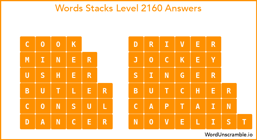 Word Stacks Level 2160 Answers