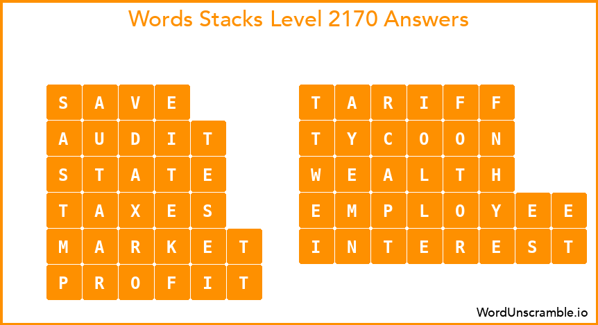 Word Stacks Level 2170 Answers