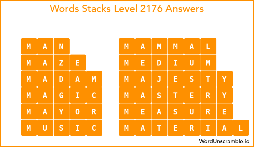 Word Stacks Level 2176 Answers