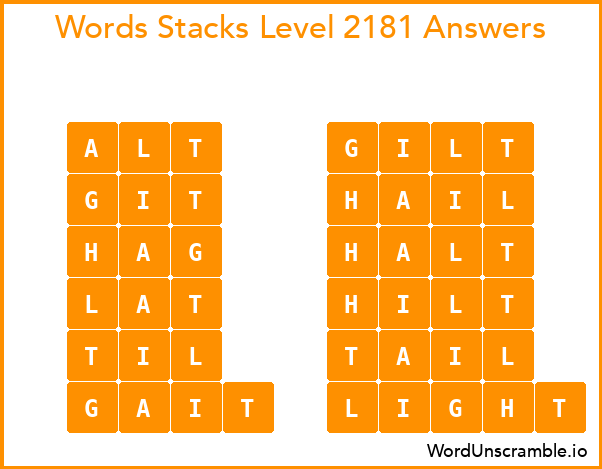 Word Stacks Level 2181 Answers