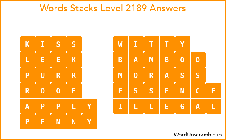 Word Stacks Level 2189 Answers