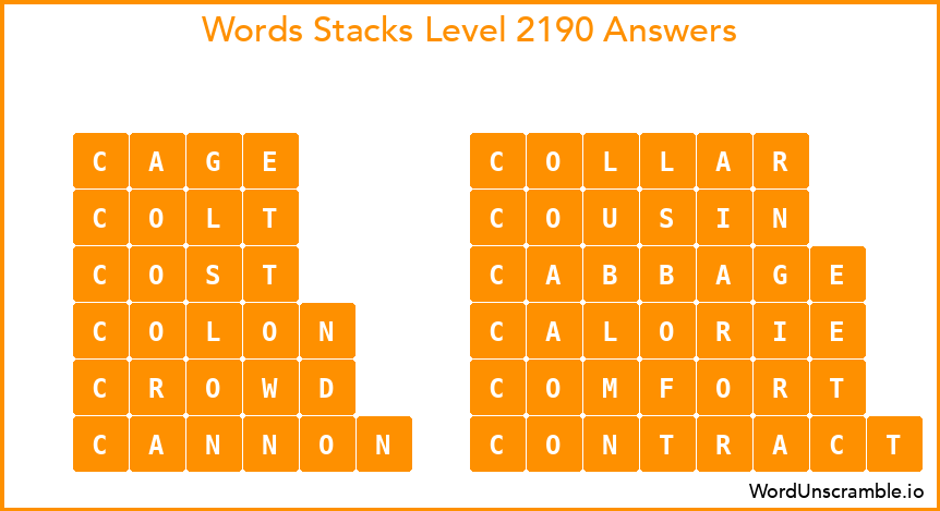 Word Stacks Level 2190 Answers