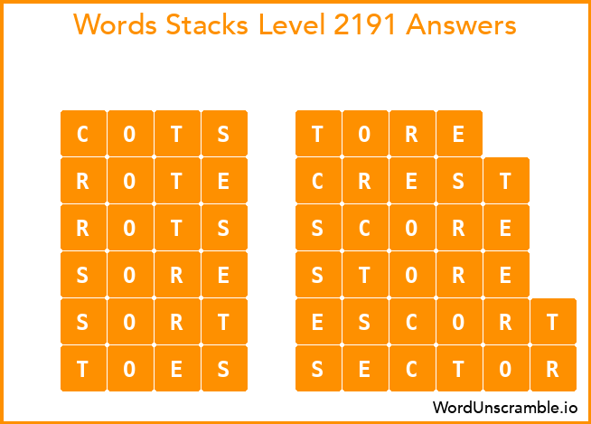 Word Stacks Level 2191 Answers