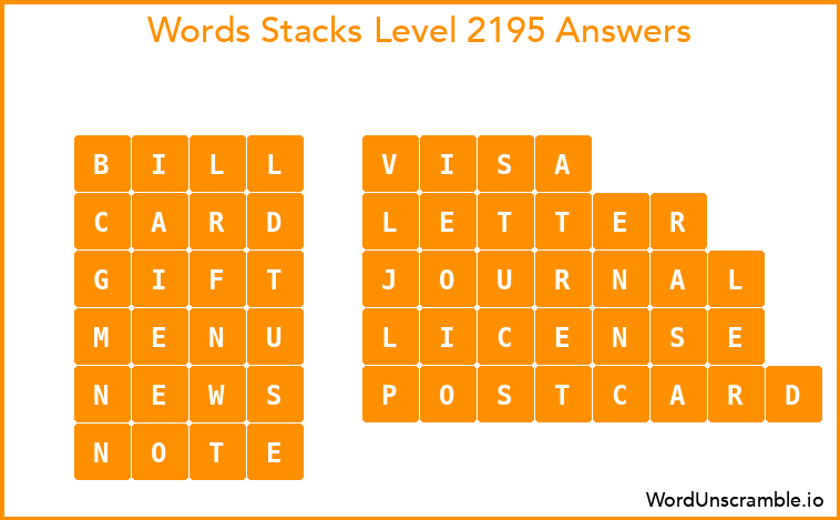 Word Stacks Level 2195 Answers