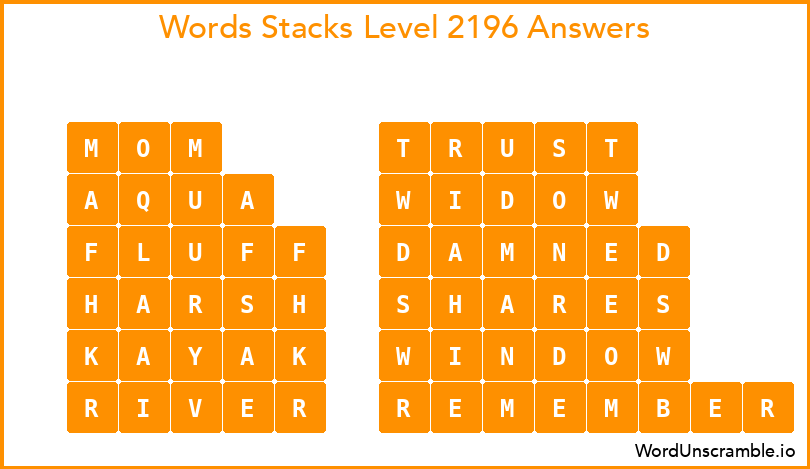 Word Stacks Level 2196 Answers