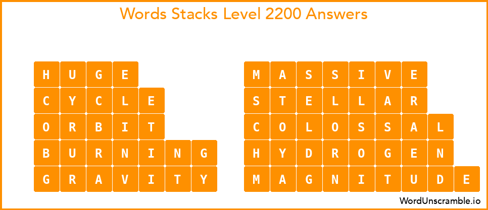 Word Stacks Level 2200 Answers