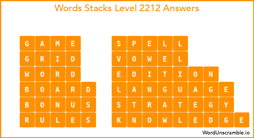 Word Stacks Level 2212 Answers