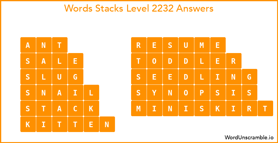 Word Stacks Level 2232 Answers