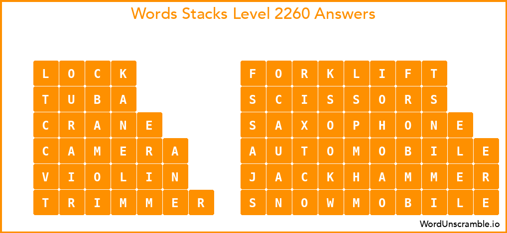 Word Stacks Level 2260 Answers