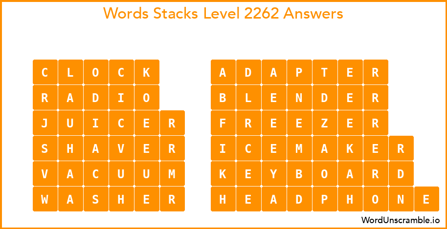 Word Stacks Level 2262 Answers