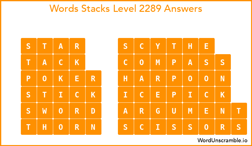 Word Stacks Level 2289 Answers