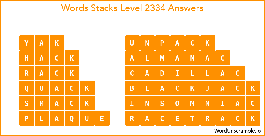Word Stacks Level 2334 Answers