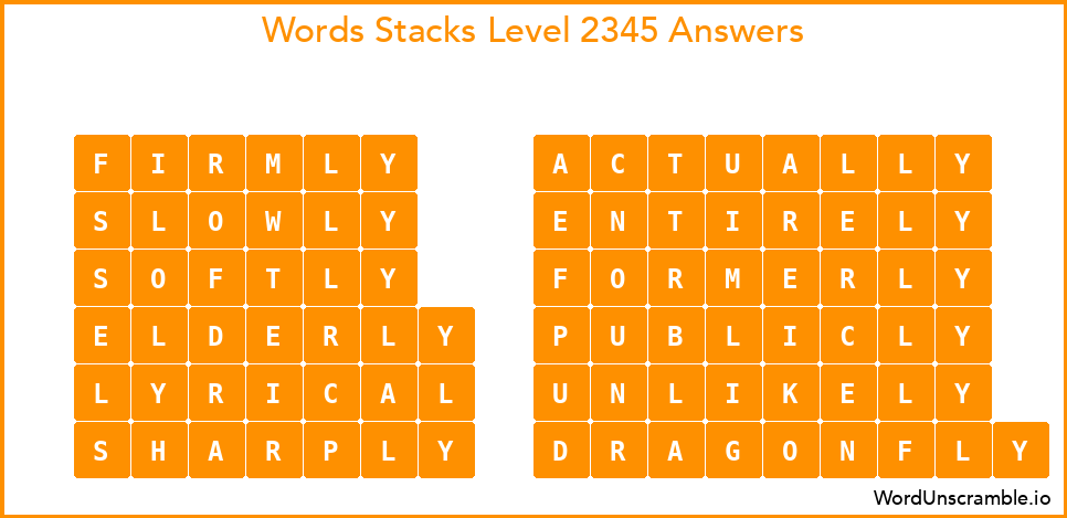 Word Stacks Level 2345 Answers