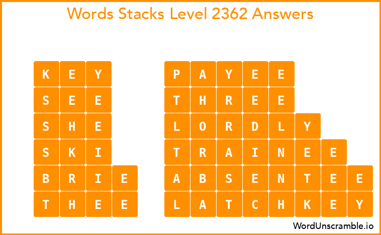 Word Stacks Level 2362 Answers