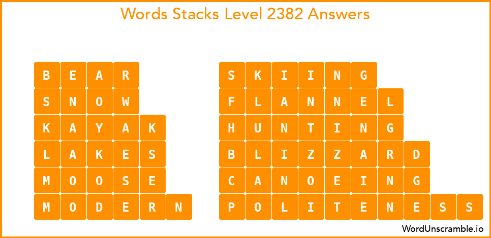 Word Stacks Level 2382 Answers