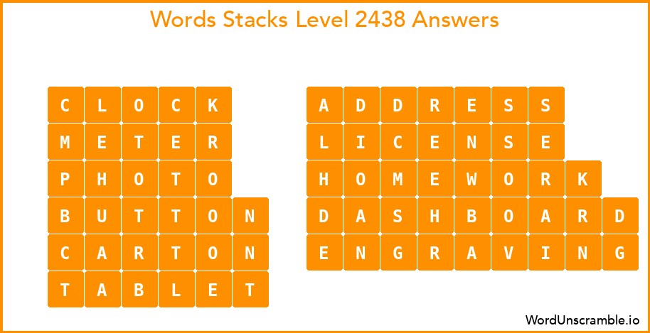 Word Stacks Level 2438 Answers