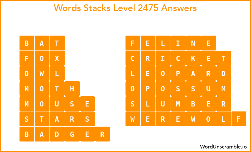 Word Stacks Level 2475 Answers