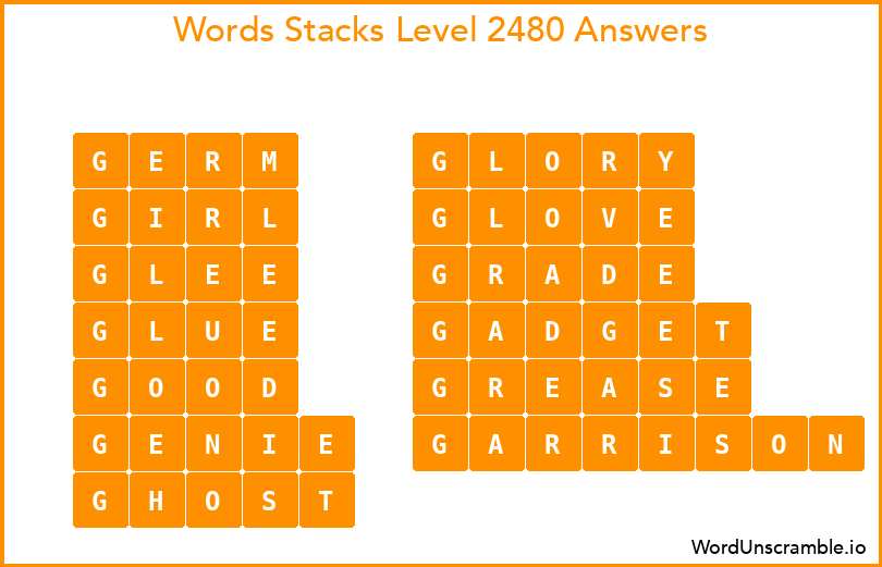 Word Stacks Level 2480 Answers