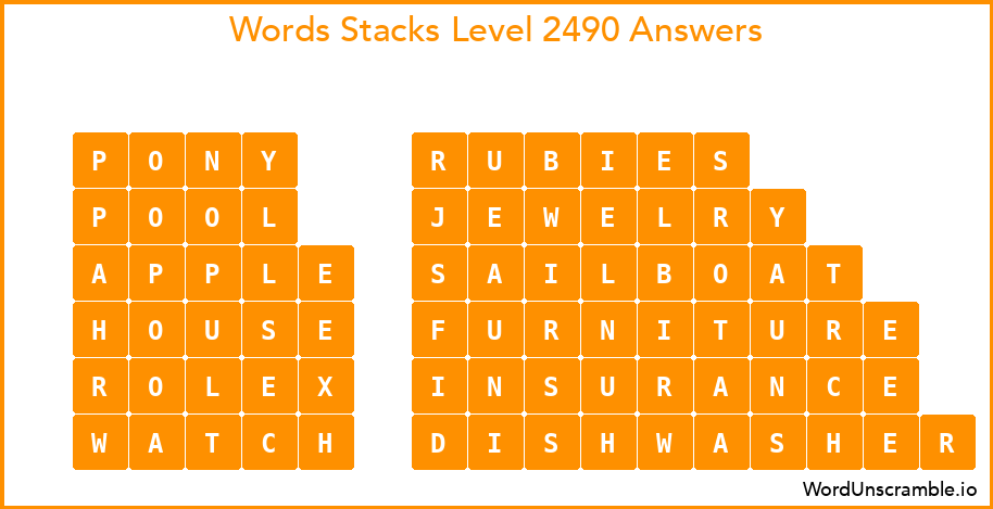 Word Stacks Level 2490 Answers