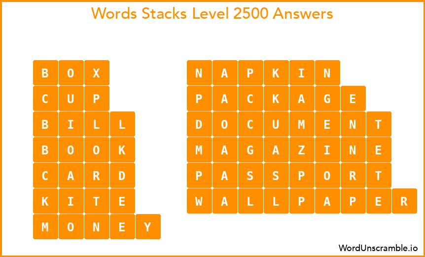 Word Stacks Level 2500 Answers