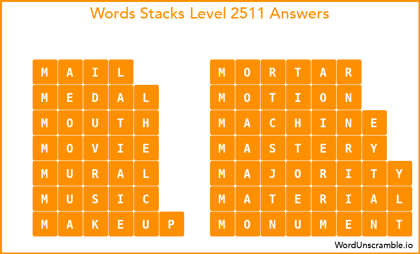 Word Stacks Level 2511 Answers