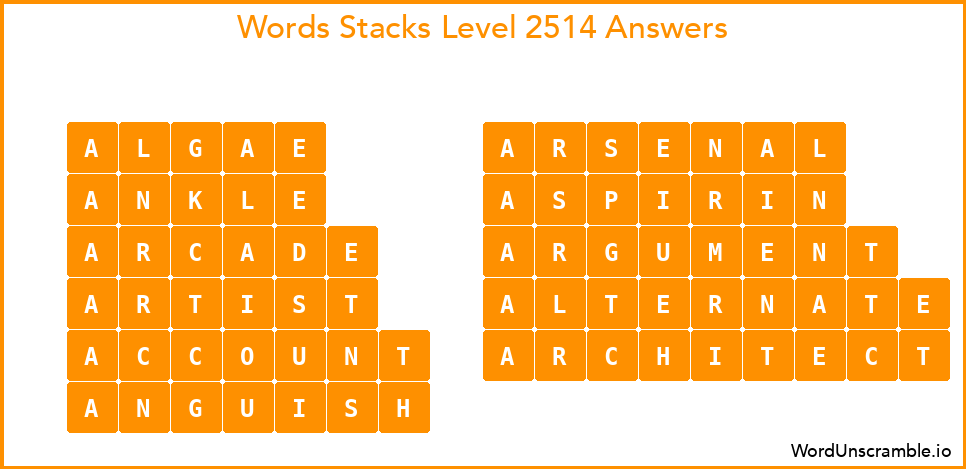 Word Stacks Level 2514 Answers