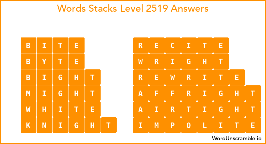 Word Stacks Level 2519 Answers
