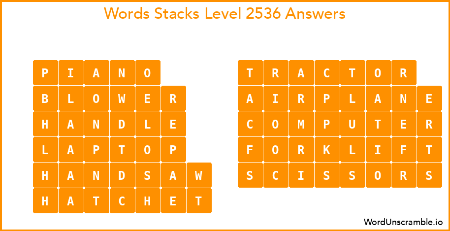 Word Stacks Level 2536 Answers