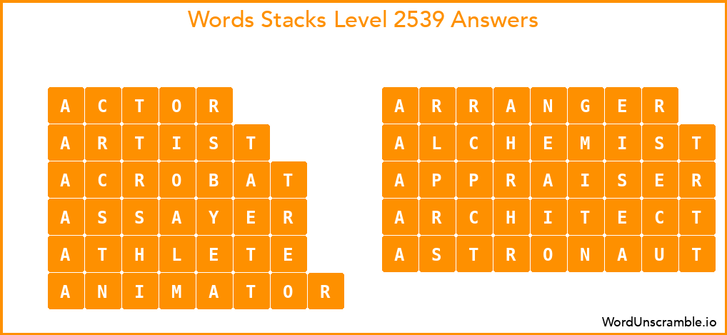 Word Stacks Level 2539 Answers