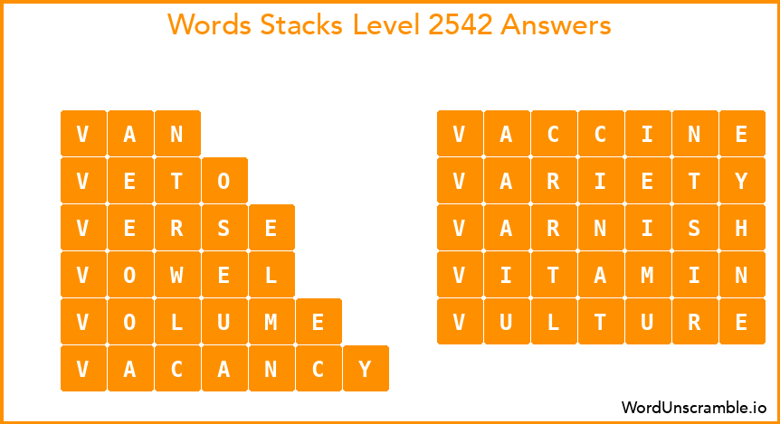Word Stacks Level 2542 Answers