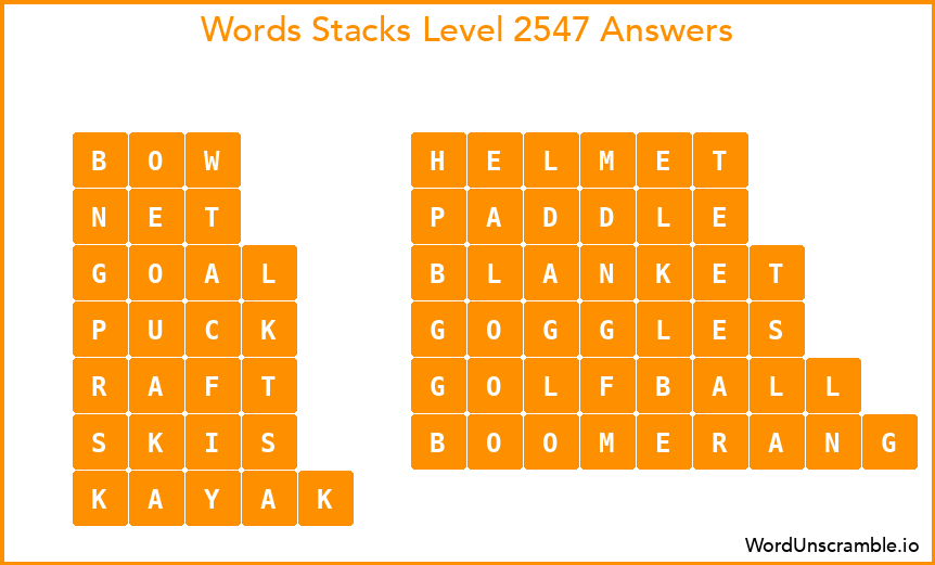 Word Stacks Level 2547 Answers