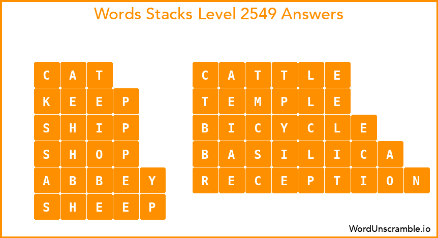 Word Stacks Level 2549 Answers