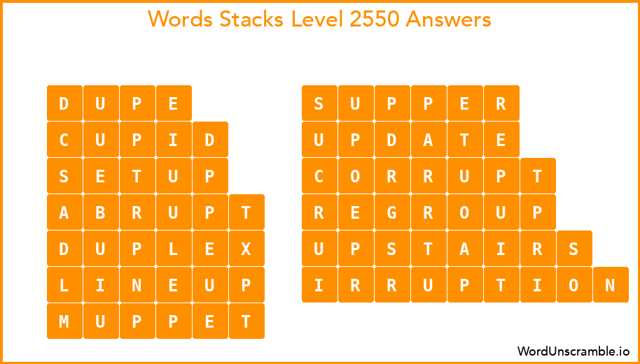 Word Stacks Level 2550 Answers
