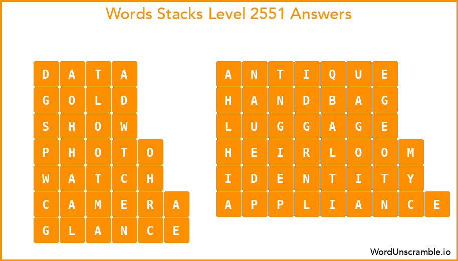 Word Stacks Level 2551 Answers