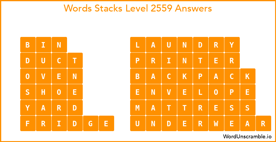 Word Stacks Level 2559 Answers