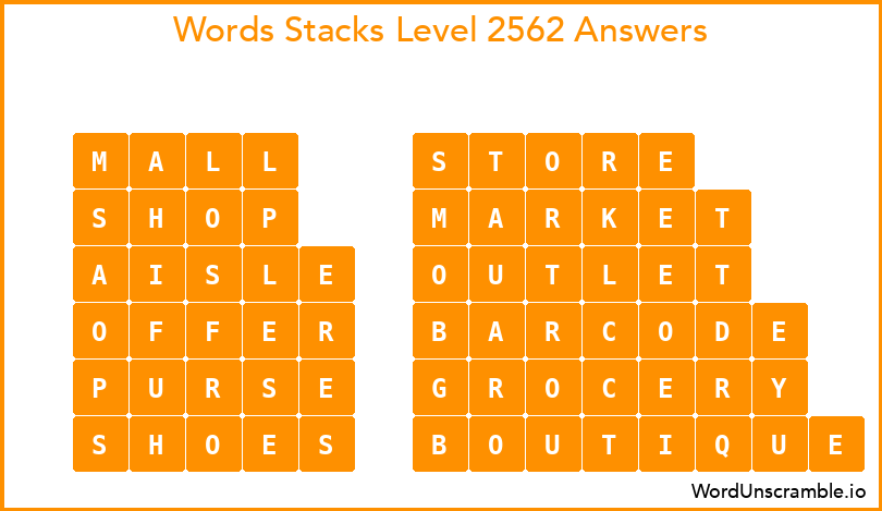 Word Stacks Level 2562 Answers