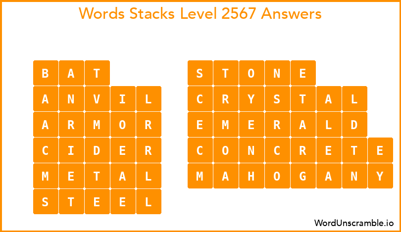 Word Stacks Level 2567 Answers