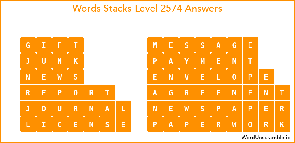 Word Stacks Level 2574 Answers