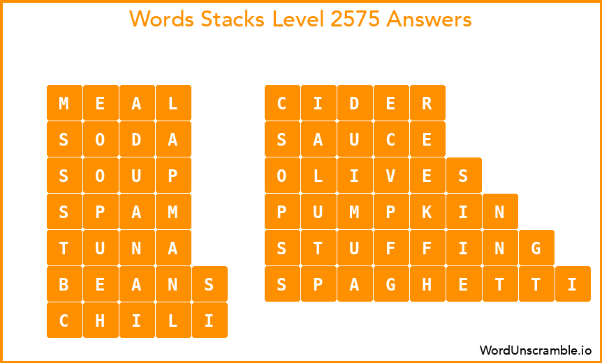 Word Stacks Level 2575 Answers