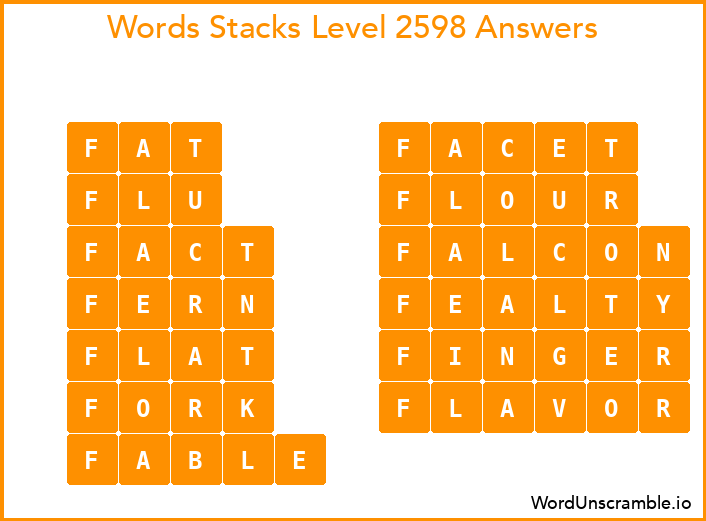 Word Stacks Level 2598 Answers