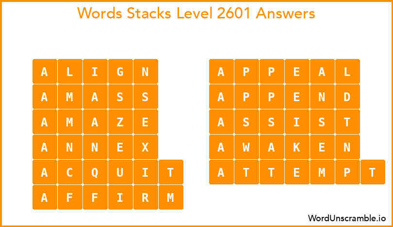 Word Stacks Level 2601 Answers