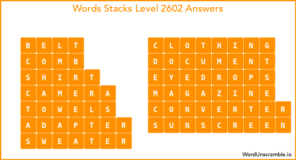 Word Stacks Level 2602 Answers