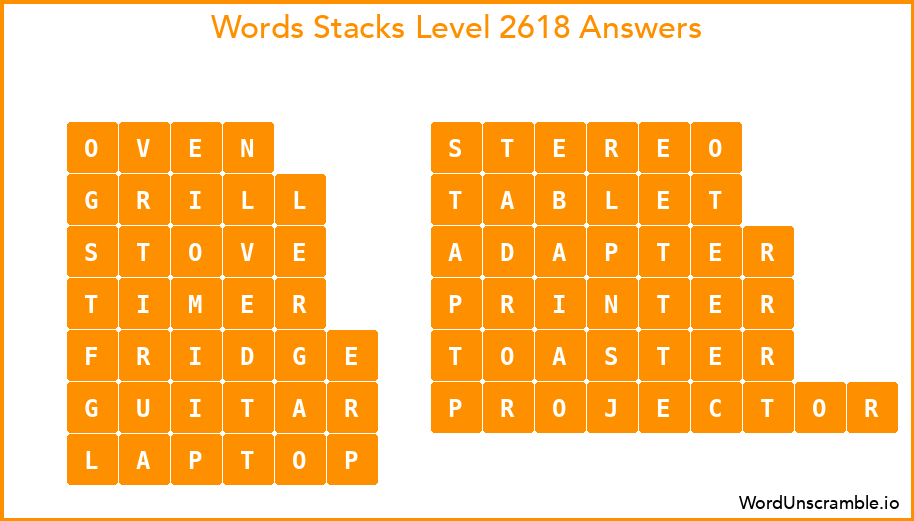 Word Stacks Level 2618 Answers