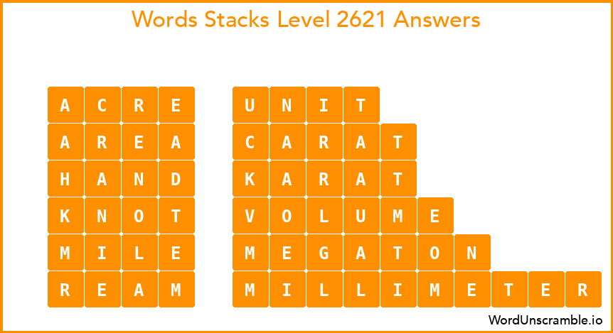 Word Stacks Level 2621 Answers