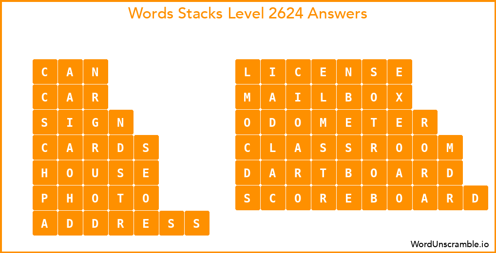Word Stacks Level 2624 Answers